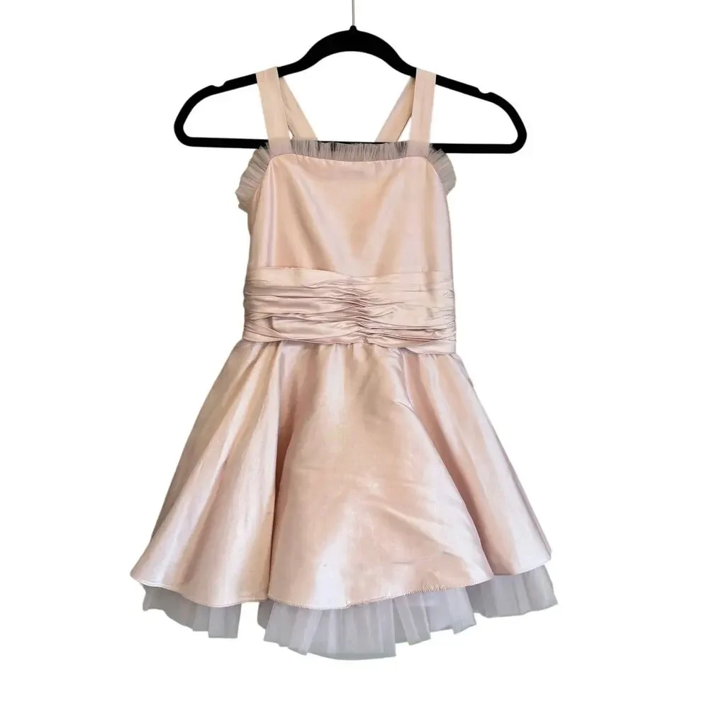 Elena Do Vale Designer Pink Taffeta Girls Party Dress - Size 5/6 Est. Tulle Trim